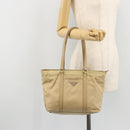 PRADA Tote Bag Nylon Beige Silver Auth YKZ1525A-25