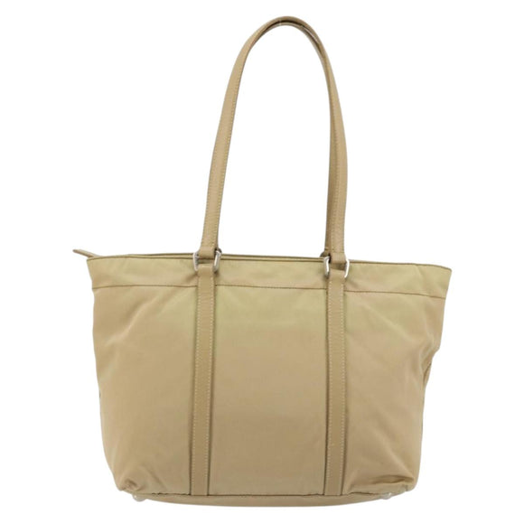 PRADA Tote Bag Nylon Beige Silver Auth YKZ1525A