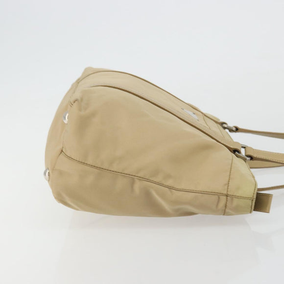 PRADA Tote Bag Nylon Beige Silver Auth YKZ1525A