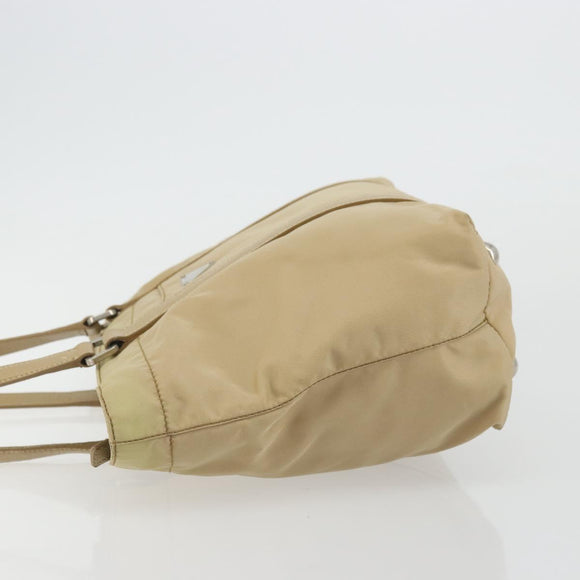 PRADA Tote Bag Nylon Beige Silver Auth YKZ1525A