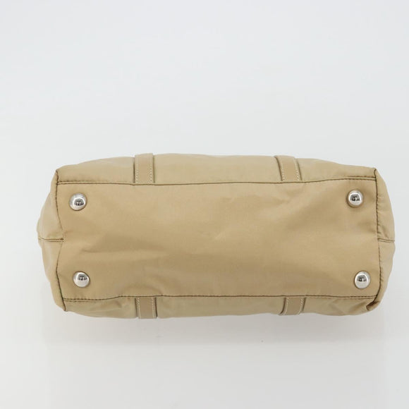 PRADA Tote Bag Nylon Beige Silver Auth YKZ1525A