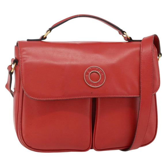 CELINE Circle Hand Bag Leather 2way Red Gold Auth YKZ1539A