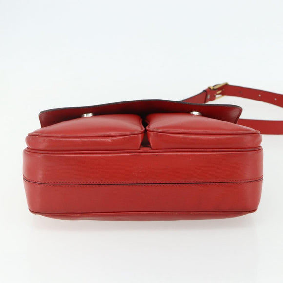 CELINE Circle Hand Bag Leather 2way Red Gold Auth YKZ1539A