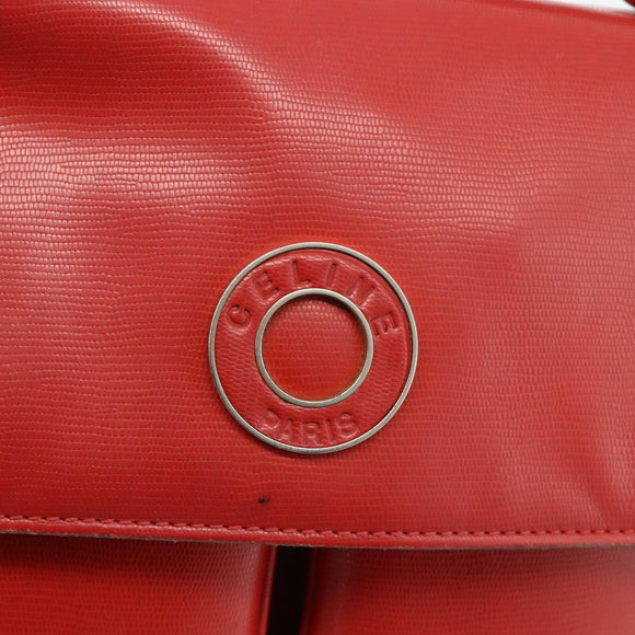 CELINE Circle Hand Bag Leather 2way Red Gold Auth YKZ1539A
