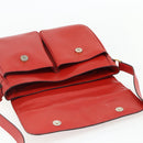 CELINE Circle Hand Bag Leather 2way Red Gold Auth YKZ1539A-20