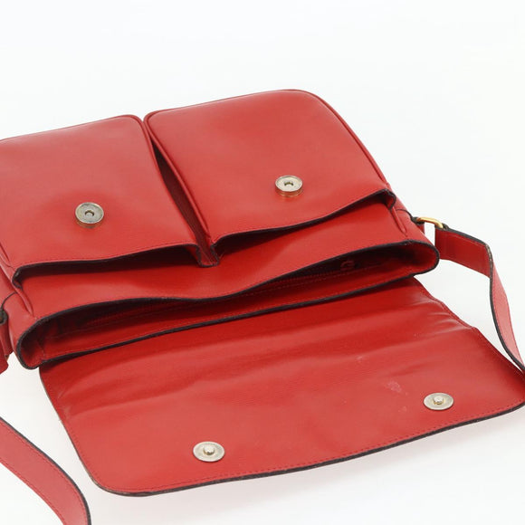 CELINE Circle Hand Bag Leather 2way Red Gold Auth YKZ1539A