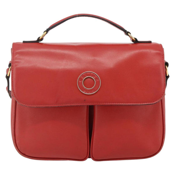 CELINE Circle Hand Bag Leather 2way Red Gold Auth YKZ1539A