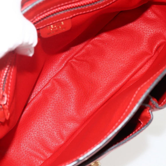 CELINE Circle Hand Bag Leather 2way Red Gold Auth YKZ1539A