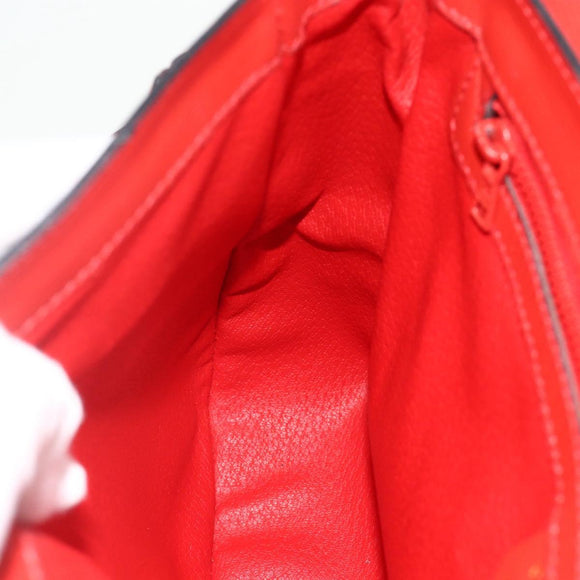 CELINE Circle Hand Bag Leather 2way Red Gold Auth YKZ1539A