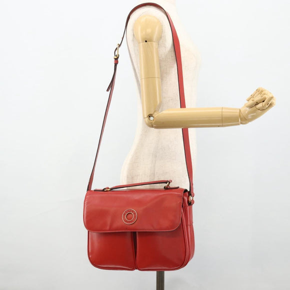 CELINE Circle Hand Bag Leather 2way Red Gold Auth YKZ1539A