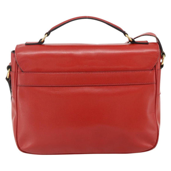 CELINE Circle Hand Bag Leather 2way Red Gold Auth YKZ1539A