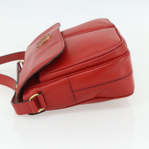 CELINE Circle Hand Bag Leather 2way Red Gold Auth YKZ1539A