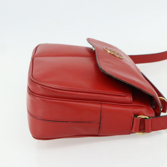 CELINE Circle Hand Bag Leather 2way Red Gold Auth YKZ1539A
