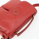 CELINE Circle Hand Bag Leather 2way Red Gold Auth YKZ1539A-6