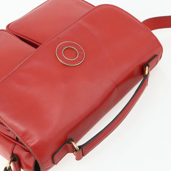 CELINE Circle Hand Bag Leather 2way Red Gold Auth YKZ1539A