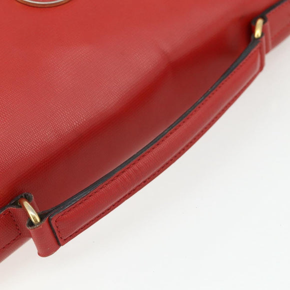 CELINE Circle Hand Bag Leather 2way Red Gold Auth YKZ1539A