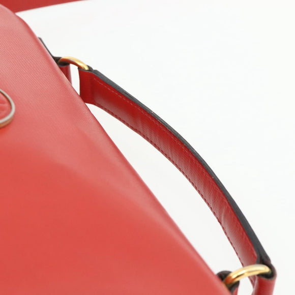 CELINE Circle Hand Bag Leather 2way Red Gold Auth YKZ1539A