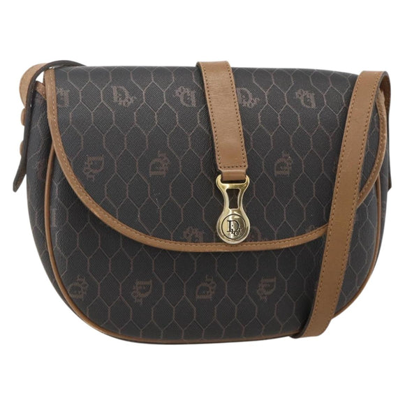 Christian Dior Honeycomb Canvas Shoulder Bag PVC Black Gold Auth YKZ1544