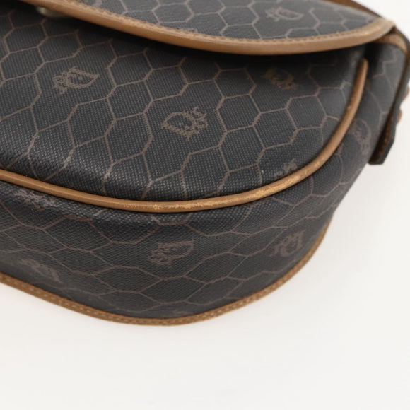 Christian Dior Honeycomb Canvas Shoulder Bag PVC Black Gold Auth YKZ1544