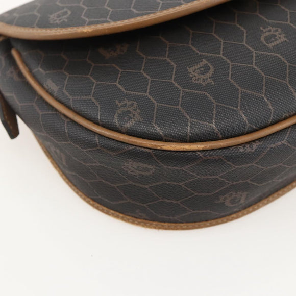 Christian Dior Honeycomb Canvas Shoulder Bag PVC Black Gold Auth YKZ1544