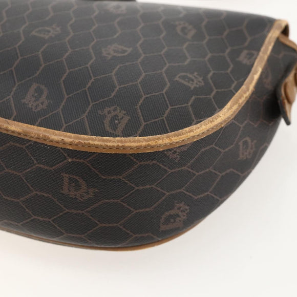 Christian Dior Honeycomb Canvas Shoulder Bag PVC Black Gold Auth YKZ1544