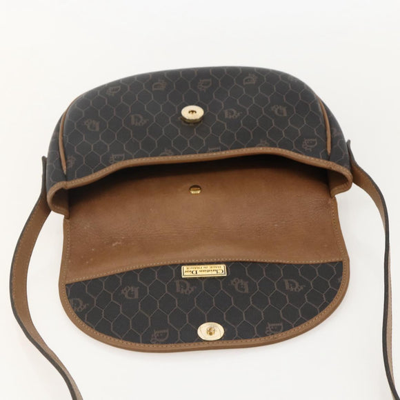 Christian Dior Honeycomb Canvas Shoulder Bag PVC Black Gold Auth YKZ1544