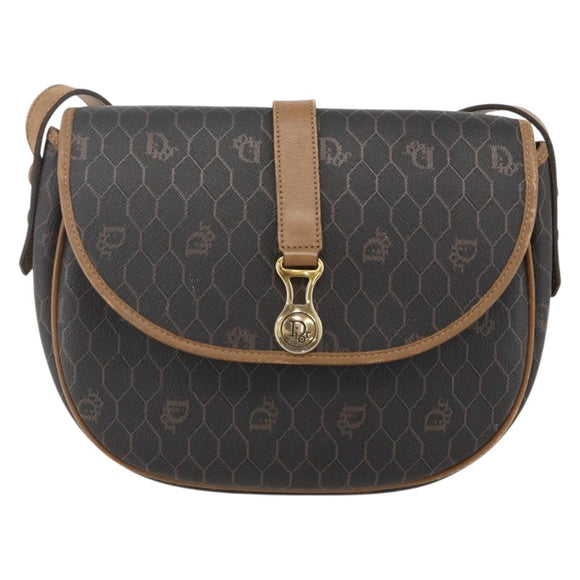 Christian Dior Honeycomb Canvas Shoulder Bag PVC Black Gold Auth YKZ1544