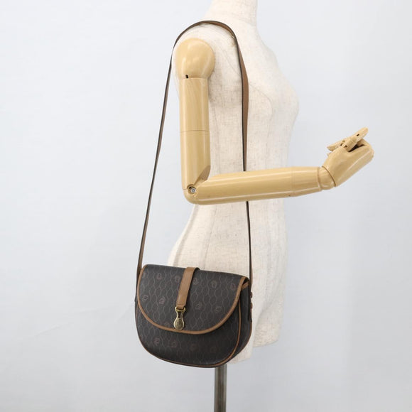 Christian Dior Honeycomb Canvas Shoulder Bag PVC Black Gold Auth YKZ1544