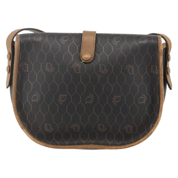 Christian Dior Honeycomb Canvas Shoulder Bag PVC Black Gold Auth YKZ1544