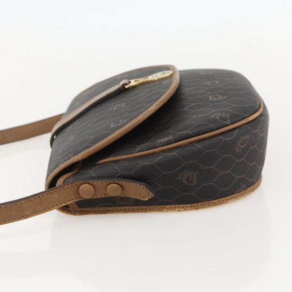 Christian Dior Honeycomb Canvas Shoulder Bag PVC Black Gold Auth YKZ1544