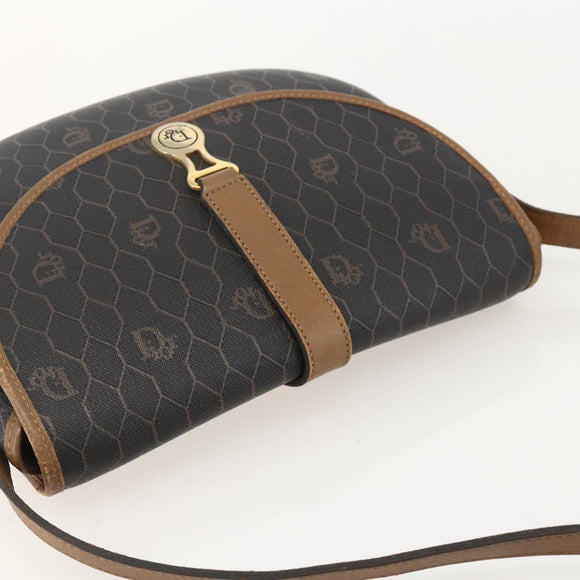 Christian Dior Honeycomb Canvas Shoulder Bag PVC Black Gold Auth YKZ1544