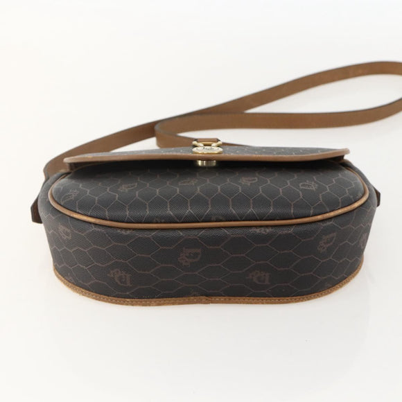 Christian Dior Honeycomb Canvas Shoulder Bag PVC Black Gold Auth YKZ1544
