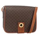 CELINE Macadam Canvas Circle Shoulder Bag PVC Leather Brown Gold Auth YKZ1545A-1