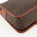 CELINE Macadam Canvas Circle Shoulder Bag PVC Leather Brown Gold Auth YKZ1545A-17