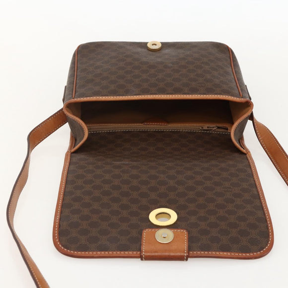 CELINE Macadam Canvas Circle Shoulder Bag PVC Leather Brown Gold Auth YKZ1545A