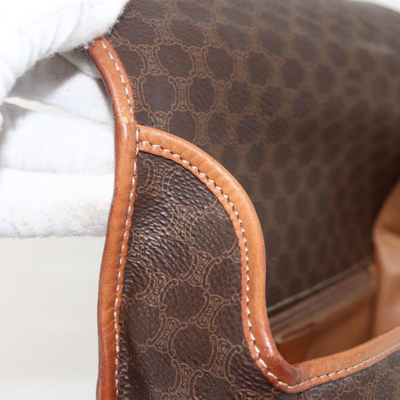 CELINE Macadam Canvas Circle Shoulder Bag PVC Leather Brown Gold Auth YKZ1545A