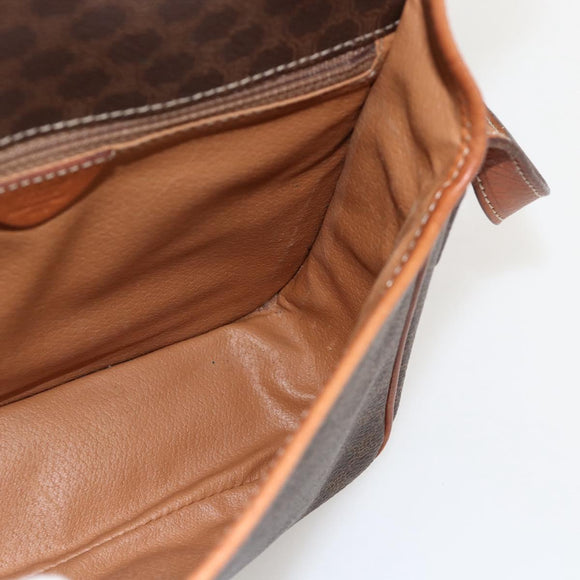 CELINE Macadam Canvas Circle Shoulder Bag PVC Leather Brown Gold Auth YKZ1545A
