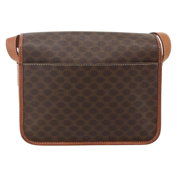 CELINE Macadam Canvas Circle Shoulder Bag PVC Leather Brown Gold Auth YKZ1545A