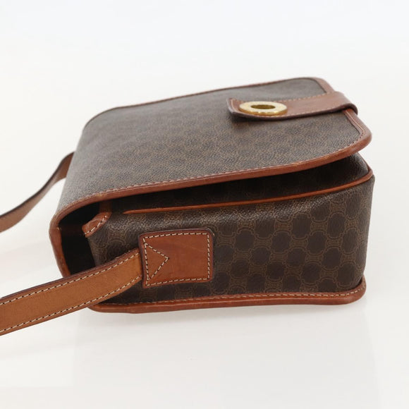 CELINE Macadam Canvas Circle Shoulder Bag PVC Leather Brown Gold Auth YKZ1545A