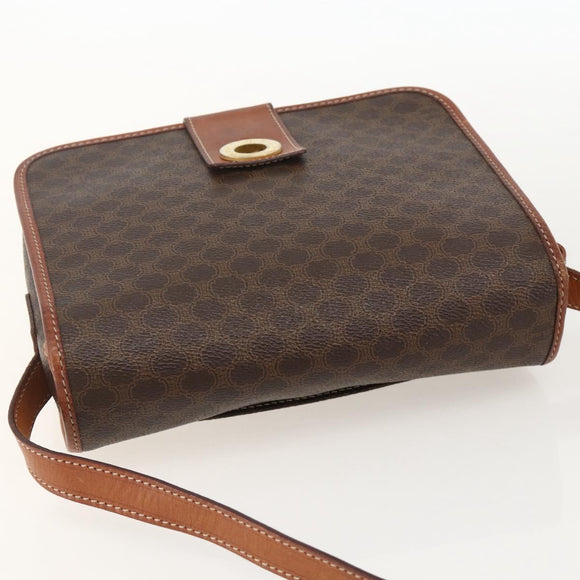 CELINE Macadam Canvas Circle Shoulder Bag PVC Leather Brown Gold Auth YKZ1545A