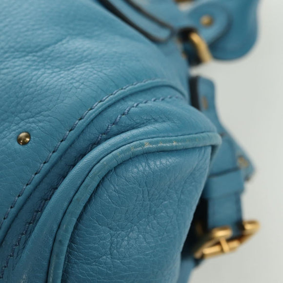 Chloe Paddington Handtas Leer Blauw Goud Zilver Auth YKZ1547SAM
