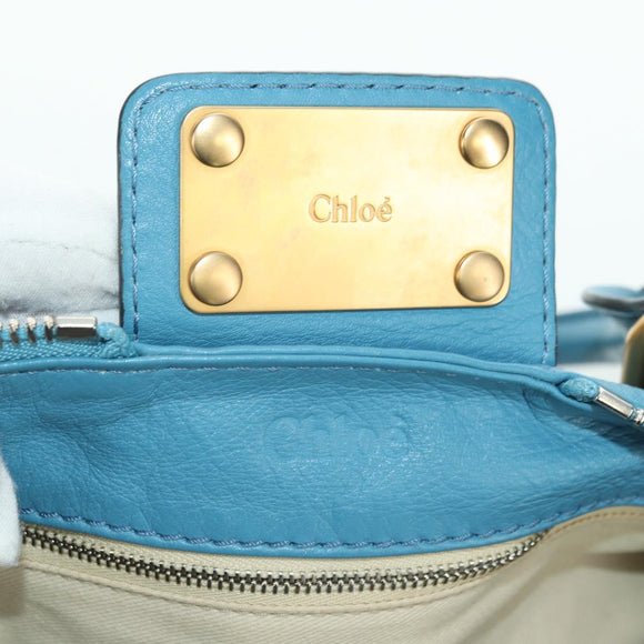 Chloe Paddington Handtas Leer Blauw Goud Zilver Auth YKZ1547SAM