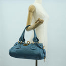 Chloe Paddington Hand Bag Leather Blue Gold Silver Auth YKZ1547SAM-24