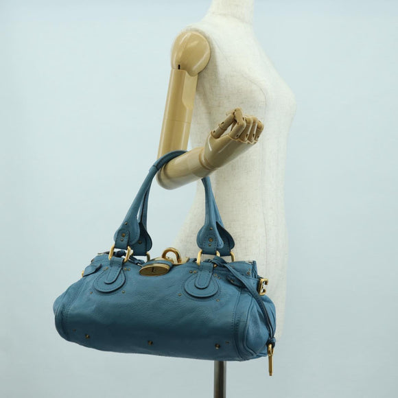 Chloe Paddington Handtas Leer Blauw Goud Zilver Auth YKZ1547SAM