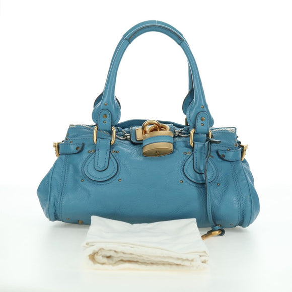 Chloe Paddington Handtas Leer Blauw Goud Zilver Auth YKZ1547SAM