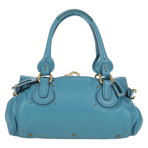 Chloe Paddington Handtas Leer Blauw Goud Zilver Auth YKZ1547SAM