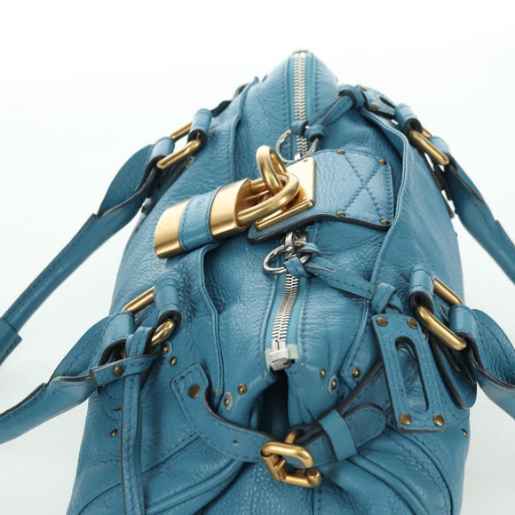 Chloe Paddington Hand Bag Leather Blue Gold Silver Auth YKZ1547SAM