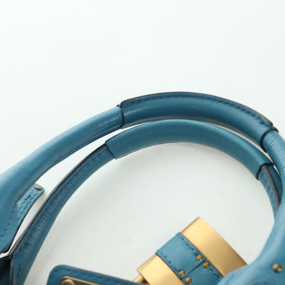 Chloe Paddington Hand Bag Leather Blue Gold Silver Auth YKZ1547SAM