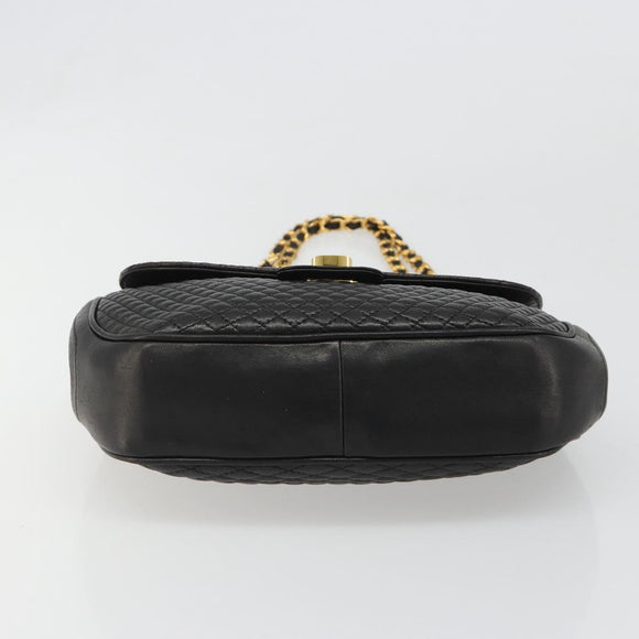 BALLY Kette Umhängetasche Leder Schwarz Gold Auth YKZ154A