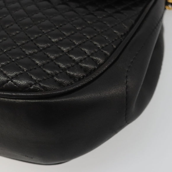 BALLY Kette Umhängetasche Leder Schwarz Gold Auth YKZ154A